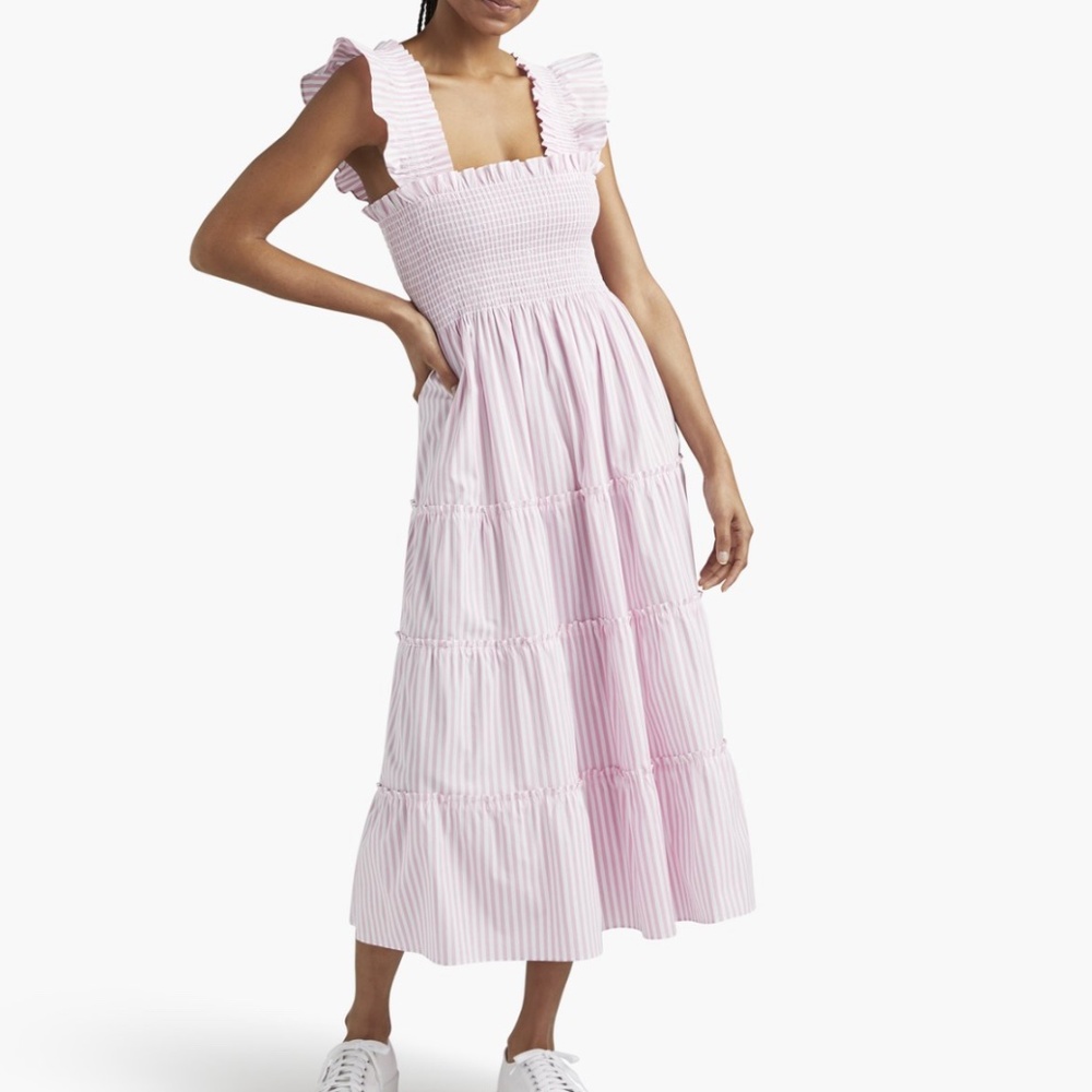 Smocked Tiered Midi Dress - Pink Stripe - Picture 3 of 6